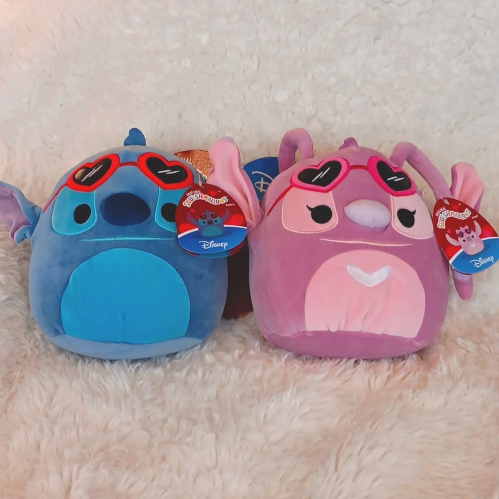 Squishmallows, Valentine 8" Disney Stitch and Angel set, NWT.